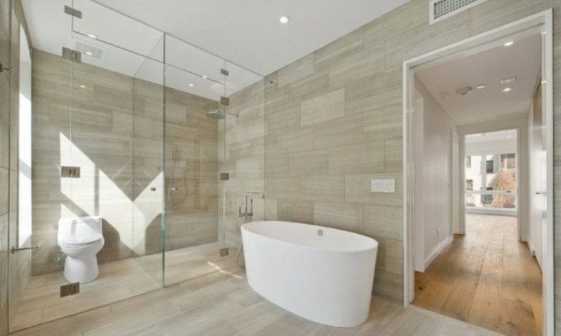 Stylish Glass Shower Door with Oval Tub and Chic Scandinavian Bathroom Ideas 800x480